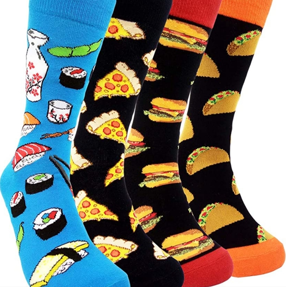4 Mens Fun Patterned Dress Socks